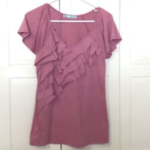 Pink blouse with some ruffle in chest area